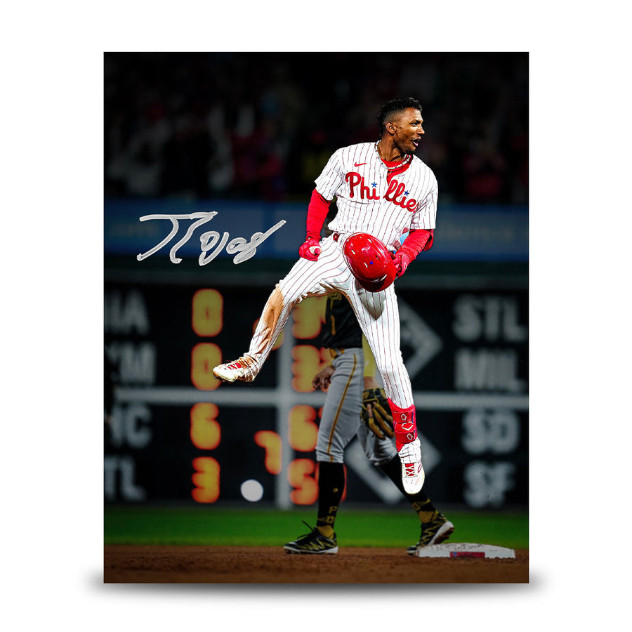 Johan Rojas Jumping on Base Philadelphia Phillies Autographed 8