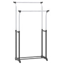 Rolling Clothes Rack Double Rod Garment Rack with Adjustable Height