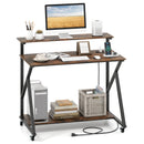 Rolling Computer Desk with Charging Station and Monitor Shelf Storage for Home Office