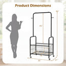 Rolling Metal Clothes Rack with Hanging Rod and Storage Basket
