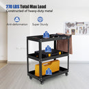 3-Tier Rolling Tool Cart with Spacious Shelves 4 Universal Wheels and 2 Brakes