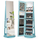 360° Rotating Mirrored Jewelry Cabinet Armoire 3 Color LED Modes Lockable
