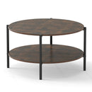 Round Coffee Table 2-Tier Industrial Accent Table with Open Storage Shelf-Rustic Brown