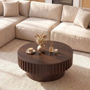 Round Coffee Table with Storage Modern Wooden Drum Coffee Table with Hidden Compartment