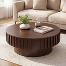 Round Coffee Table with Storage Modern Wooden Drum Coffee Table with Hidden Compartment