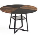 Round Dining Table for 4-6 with Storage Shelf and Metal Legs