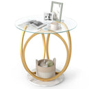 Round End Table Faux Marble Side Table with Tempered Glass Tabletop