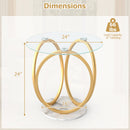 Round End Table Faux Marble Side Table with Tempered Glass Tabletop