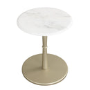 Round Marble Side Table with Stone Finish and Wooden Base for Small Spaces