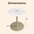 Round Marble Side Table with Stone Finish and Wooden Base for Small Spaces