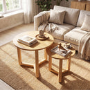Round Nesting Coffee Table Set of 2 Wood Nesting End Tables with Thickened Top