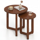 Round Nesting Coffee Table Set of 2 Wood Nesting End Tables with Thickened Top