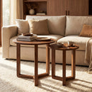 Round Nesting Coffee Table Set of 2 Wood Nesting End Tables with Thickened Top