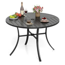 Round Patio Dining Table 42.5 Inch Metal Slat Table with Umbrella Hole