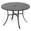 Round Patio Dining Table 42.5 Inch Metal Slat Table with Umbrella Hole