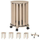 Round Portable Wood Nesting Stools with Locking Casters