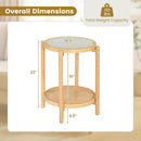 Round Side Table 2-Tier Boho End Table with Tempered Glass Top