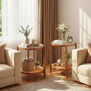 Round Side Table 2-Tier Boho End Table with Tempered Glass Top