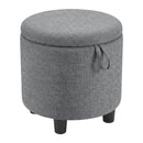 Round Storage Ottoman Linen Fabric Upholstered Footrest Stool