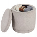 Round Storage Ottoman Foot Rest with Removable Lid and Acacia Wood Frame