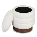 Round Storage Ottoman with Acacia Wood Frame for Living Room