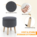 Round Storage Ottoman with Rubber Wood Legs and Adjustable Foot Pads