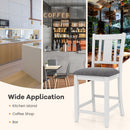 Rubber Wooden Bar Stools Set of 2 with Ergonomic Back and Comfortable Linen Cushion-White