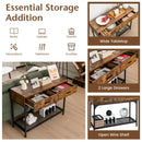 2 Drawers Console Table with Metal Frame for Living Room-Rustic Brown