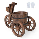 Rustic Wood Tricycle Planter with Wheels and Storage Box-Coffee