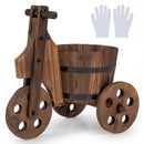 Rustic Wood Tricycle Planter Barrel Flower Pot Cart with Drainage Hole-Coffee