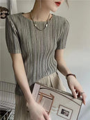 Woman Clothing Top Women Pleated Short-sleeved Female