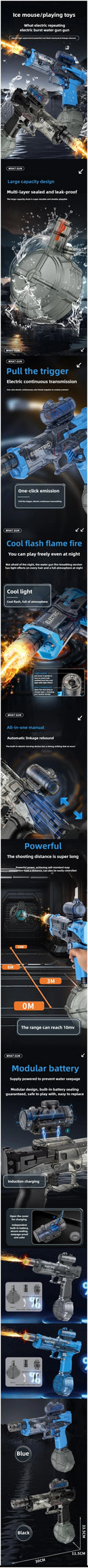 New Electric Water Gun With light Sprays Flame Effect Continuously High-pressure High-speed Powerful Outdoor Water Gun Toys USB