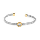 18K Yellow Gold Plated .925 Sterling Silver Diamond Accent and Fleur Di Lis Medallion Bangle Bracelet (I-J Color, SI1-SI2 Clarity) - 7.25 Inches