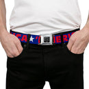 BD Wings Logo CLOSE-UP Full Color Black Silver Seatbelt Belt - 'MERICA/Star Blue/Red/White Webbing