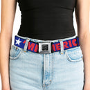 BD Wings Logo CLOSE-UP Full Color Black Silver Seatbelt Belt - 'MERICA/Star Blue/Red/White Webbing