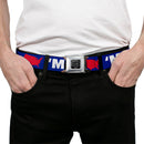 BD Wings Logo CLOSE-UP Full Color Black Silver Seatbelt Belt - 'MERICA/USA Silhouette Blue/White/Red Webbing
