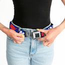 BD Wings Logo CLOSE-UP Full Color Black Silver Seatbelt Belt - 'MERICA/USA Silhouette Blue/White/Red Webbing