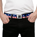 BD Wings Logo CLOSE-UP Full Color Black Silver Seatbelt Belt - Americana Stars & Stripes2 Blue/White/Red/White Webbing
