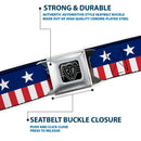 BD Wings Logo CLOSE-UP Full Color Black Silver Seatbelt Belt - Americana Stars & Stripes2 Blue/White/Red/White Webbing