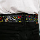 BD Wings Logo CLOSE-UP Full Color Black Silver Seatbelt Belt - Born to Raise Hell Gray Webbing
