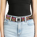 BD Wings Logo CLOSE-UP Full Color Black Silver Seatbelt Belt - Born to Raise Hell Pink Webbing