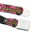 BD Wings Logo CLOSE-UP Full Color Black Silver Seatbelt Belt - Born to Raise Hell Pink Webbing