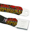 BD Wings Logo CLOSE-UP Full Color Black Silver Seatbelt Belt - Born to Raise Hell Red Webbing