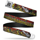 BD Wings Logo CLOSE-UP Full Color Black Silver Seatbelt Belt - Born to Raise Hell Red Webbing