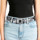 BD Wings Logo CLOSE-UP Full Color Black Silver Seatbelt Belt - Born to Blossom Black/White Webbing