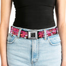 BD Wings Logo CLOSE-UP Full Color Black Silver Seatbelt Belt - Born to Blossom CLOSE-UP White Webbing