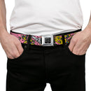 BD Wings Logo CLOSE-UP Full Color Black Silver Seatbelt Belt - Born to Raise Hell CLOSE-UP Pink Webbing