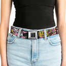 BD Wings Logo CLOSE-UP Full Color Black Silver Seatbelt Belt - Born to Raise Hell CLOSE-UP Pink Webbing