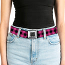 BD Wings Logo CLOSE-UP Full Color Black Silver Seatbelt Belt - Buffalo Plaid Black/Fuchsia Webbing