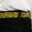 BD Wings Logo CLOSE-UP Full Color Black Silver Seatbelt Belt - Born to Raise Hell Yellow Webbing